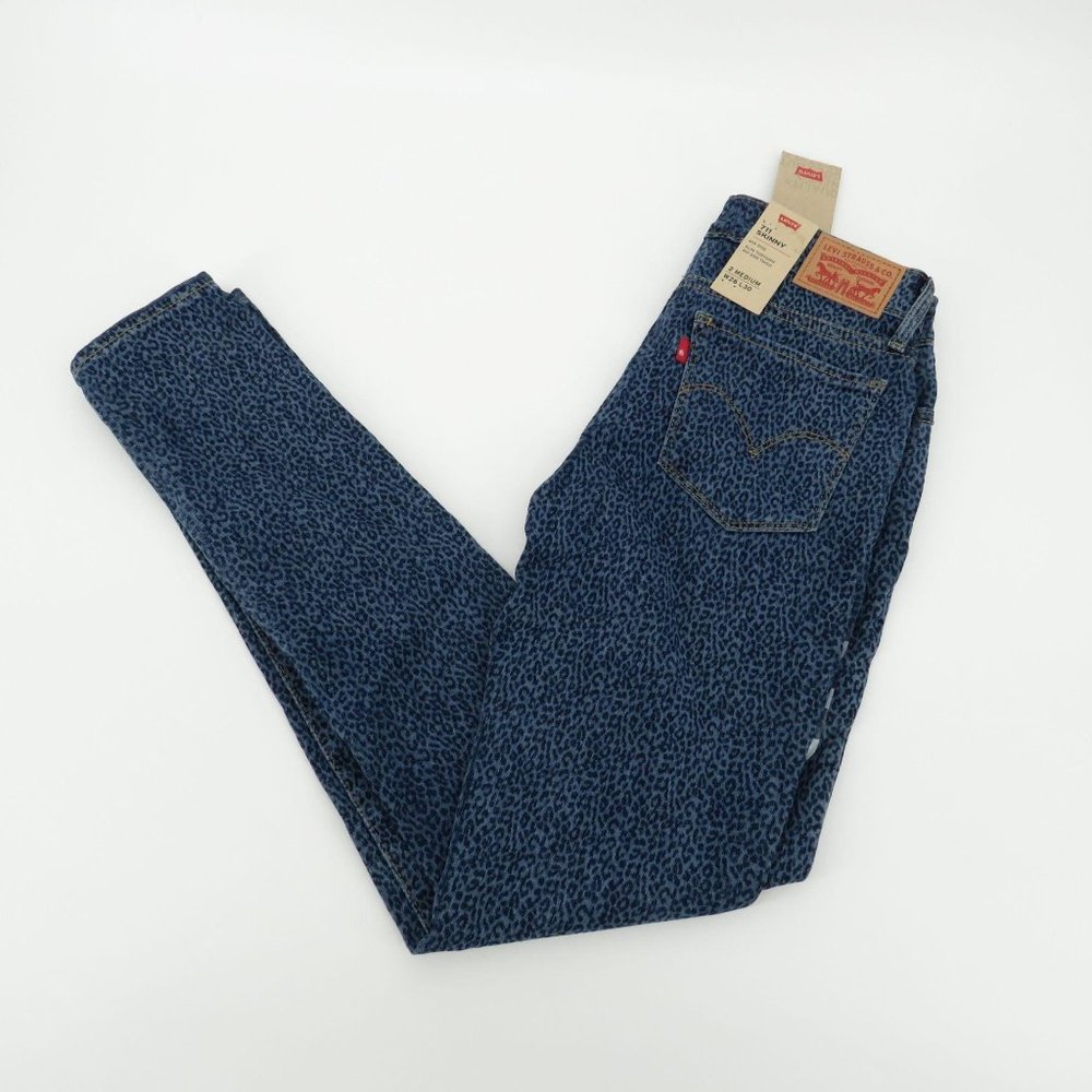 Levi's 711 Skinny Womens Leopard Print Blue Jeans 2 NWT $59.50